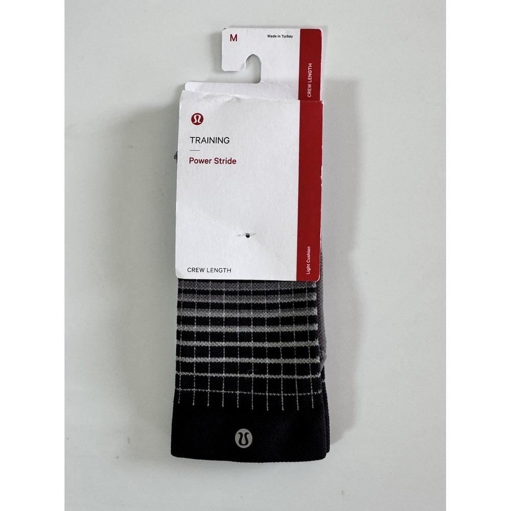 New Lululemon Power Stride Crew Socks BLK Black Grey Size Medium 6.5-8.5